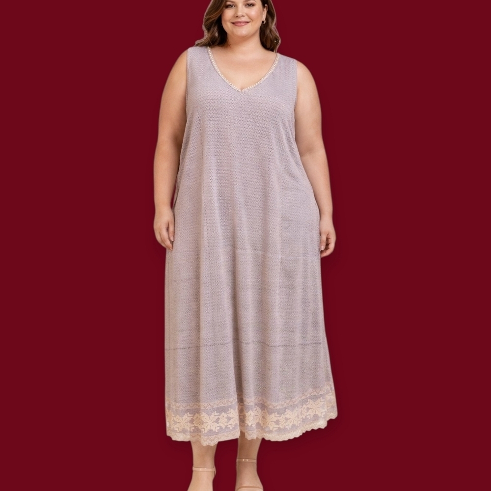 HANDMADE Plus Size 4x Lace Overlay Pearl Trim Sleeveless Tank Dress